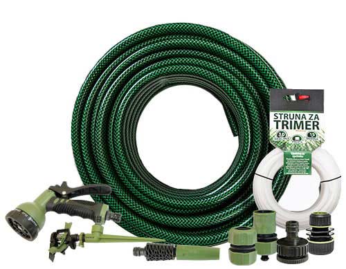 Baštansko crevo, prskalice, trimeri, grabulje i metle.